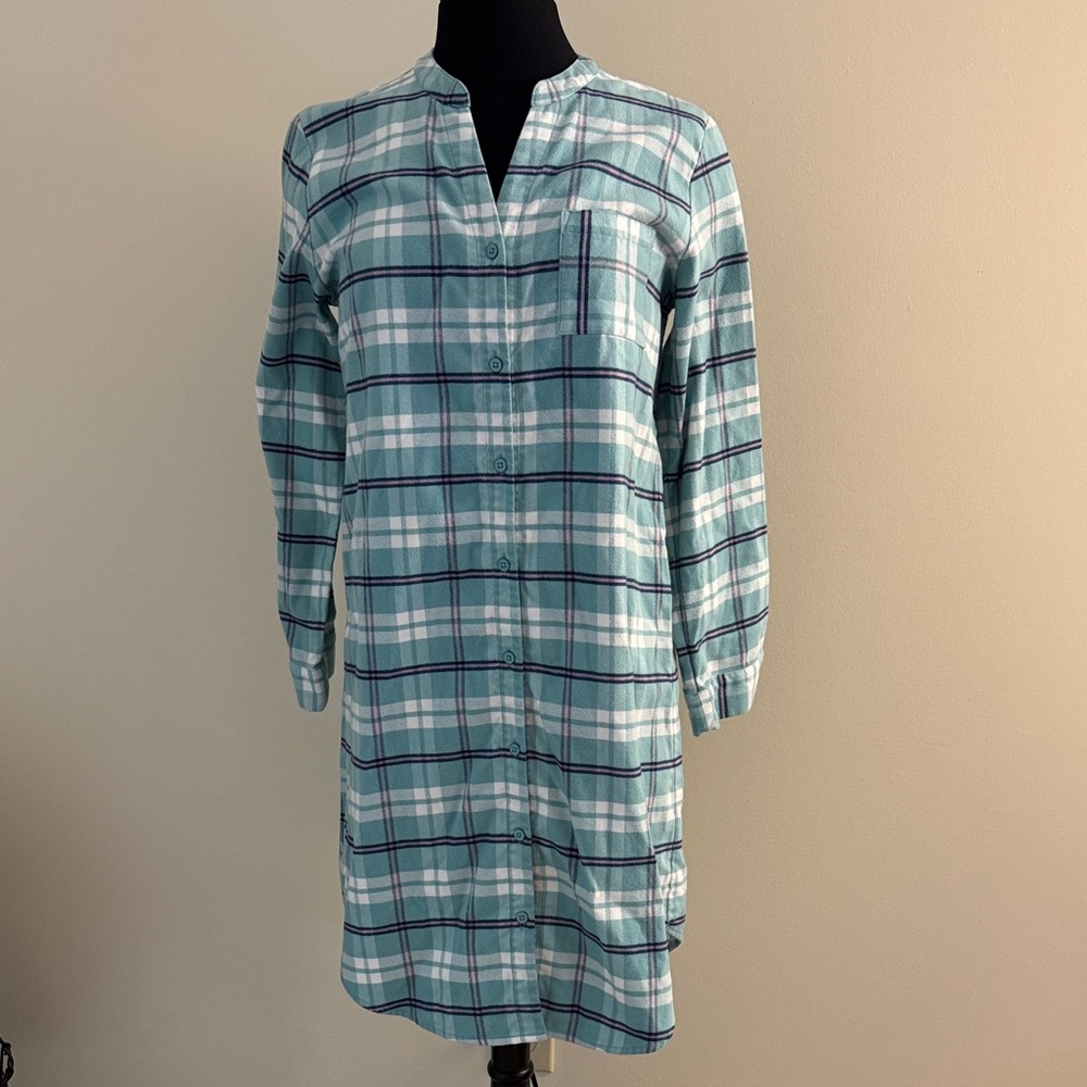 Garnet Hill 100% Organic Pima Cotton Plaid Nightshirt NWOT Size S
